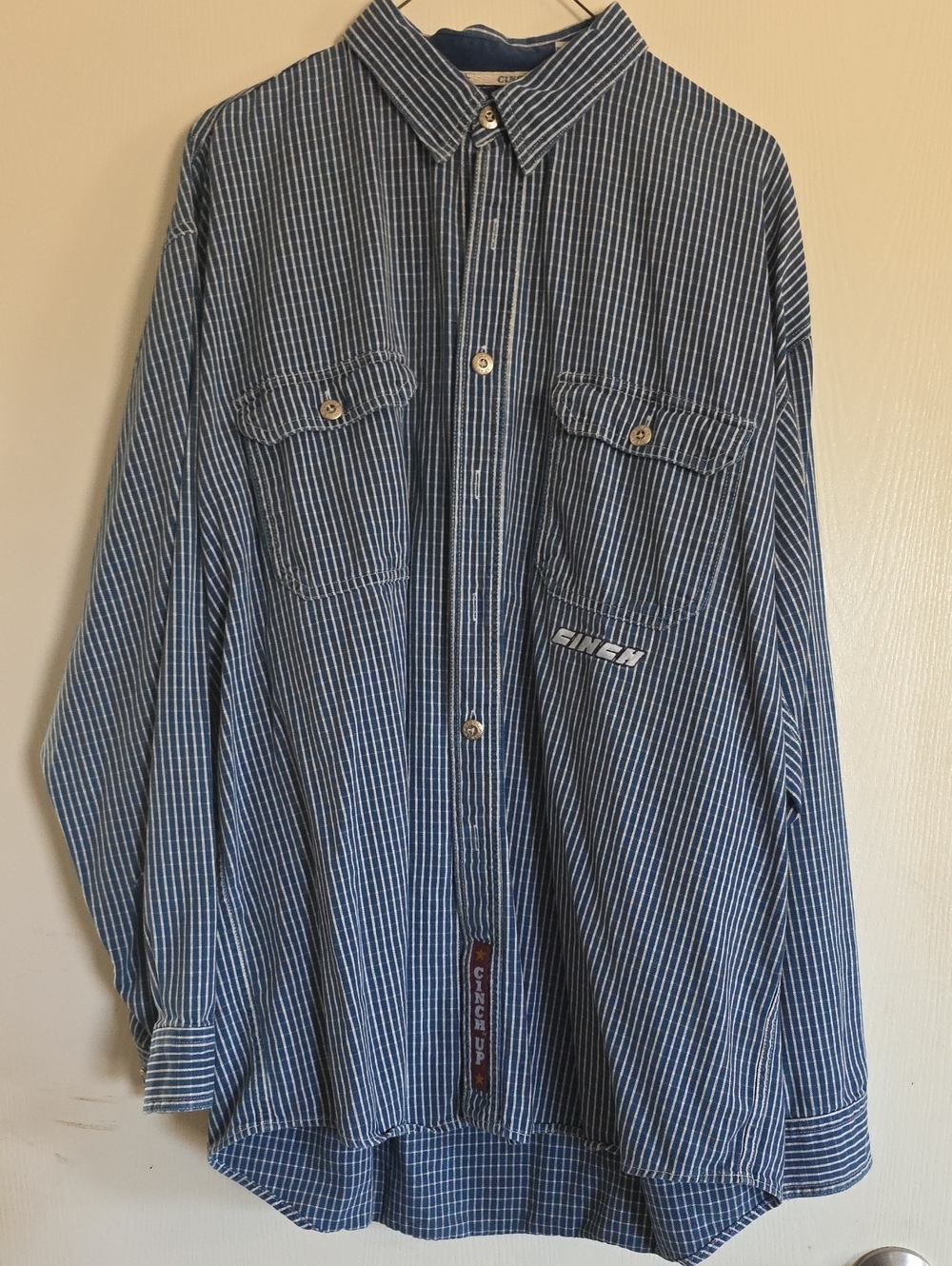 Cinch Blue and White Striped Men’s Shirt With Fastback Ropes Patch